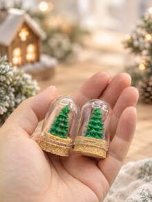 1Pc Christmas Mini Glass Dome Tree Ornament, Miniature Landscape Desktop Decoration, Xmas Holiday Decor For Living Room And Home - Christmas Tree - View 4