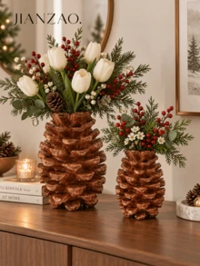 1pc Embossed Pine Cone Shape Vase, 2 Size Options, Rustic Winter Tabletop Flower Holder, Christmas Holiday Living Room Dining Table Decor, Perfect Housewarming Gift - Pine Cone Vase - View 8