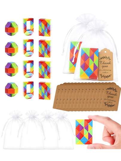 10set-Colorful Transformable Snake Puzzle Set-Includes White Gauze Bag, Thank You Card, Party Favors Snake Twist Puzzle Mini Magic Cube Rainbow Edition Sensory Gift Bag Fillers Snake Twist Puzzle Complete Party Favor Set, Suitable For Back To School Gifts Graduation Gifts Classroom Rewards Party Favors Summer Camp Rewards Wedding Guest Souvenirs Gift Set