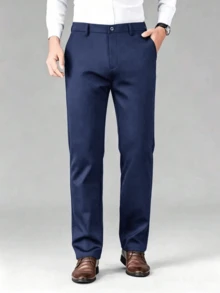 New Men's Black Casual Long Pants For Spring/Summer, Elastic Slim Straight Leg Design, Suitable For Business Occasions - Royal Blue - View 2