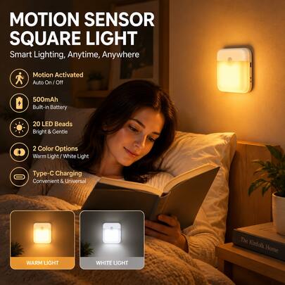 4 Stücke/2 Stücke/1 Stück/ wiederaufladbare LED-Nachtleuchte mit Bewegungssensor, Schlafzimmer Treppen Leseleuchte, Warmweiß/Kaltweiß, Sensor- und Dauerlicht-Modus, USB-Aufladung, mit Magnetplatte und USB-Kabel, einfache Installation mit Klebe-Magnethalterung, geeignet für Schreibtisch, Schrank, Kleiderschrank, Nachttisch, mehrere Beleuchtungsszenarien