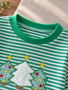 Unisex Baby Christmas Tree Applique Embroidery Long Sleeve Jumpsuit, Holiday Style Infant Jumpsuit - Green - View 4