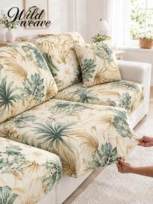 1pc Leaf Print Elastic Sofa Seat Cushion Cover, All Season - Multicolor - View 2