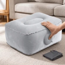1/2pcs Inflatable Travel Footrest Pillow, Adjustable Height, Airplane Footrest, Under Seat Leg Rest, Suitable For Office, Car, Train, Home - Grey + Storage Bag - View 1
