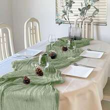 6 Pack Sage Green Gauze Table Runner 120 Inch Bohemian Gauze Table Runner, For Wedding Party, Baby Shower, Birthday, Home Decor - Green - View 3