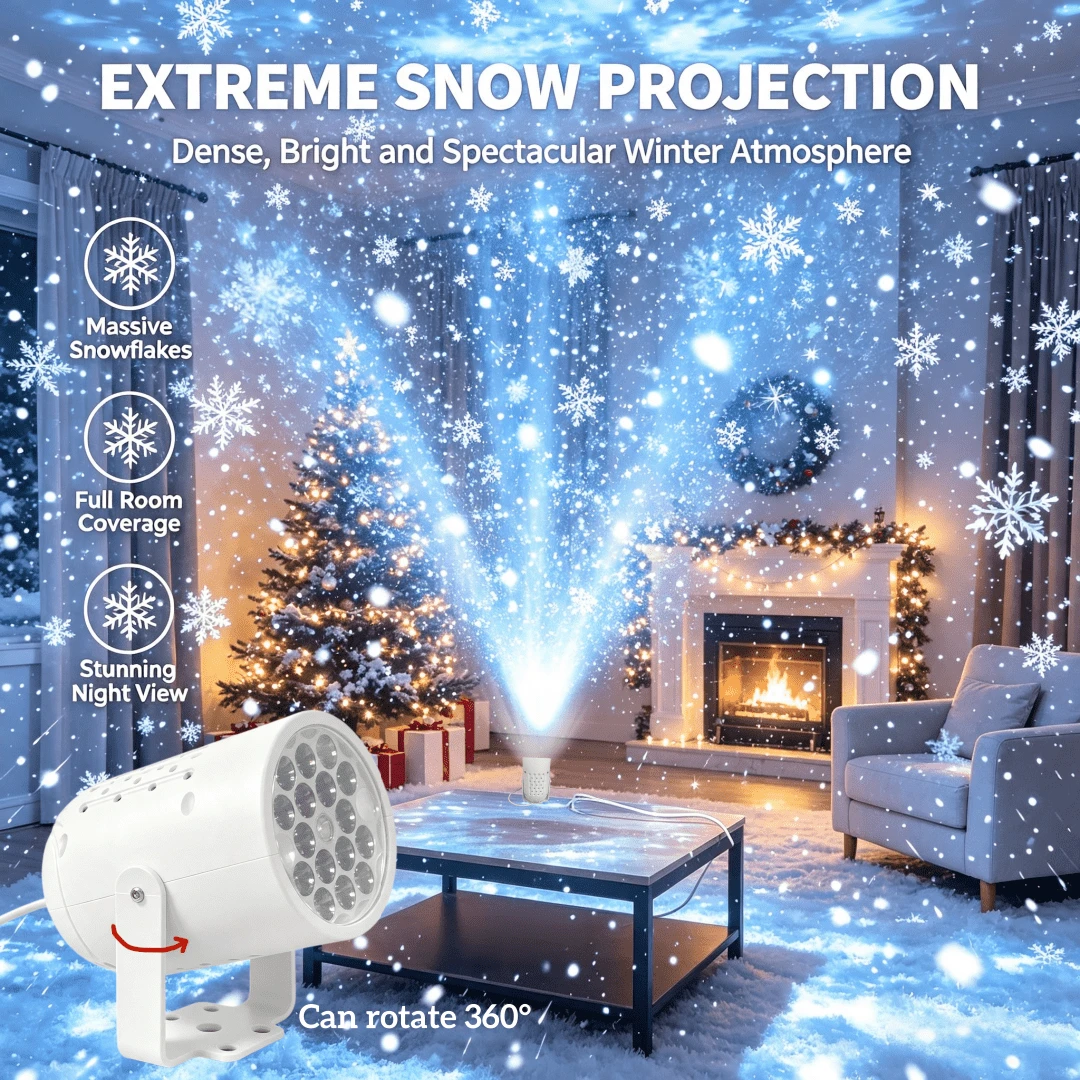 Lampu Proyektor Kepingan Salju Natal LED Terbaru 2026 | Ditenagai USB | Termasuk Stand | Lampu Proyektor Natal Dinamis, Lampu Proyektor Kepingan Salju Dinamis | Lampu Dekorasi Ruangan | Dekorasi Acara | Natal | Tahun Baru