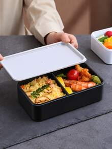 Meoky 日式雙層食物保鮮盒，可堆疊午餐盒，成人與兒童適用分格便當盒，長方形食物收納盒附餐具組，適合戶外、辦公室與學校使用 - 黑色-1200ml - 查看 5