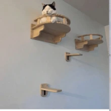 Wooden Wall-Mounted Cat Climbing Tree Pet Toy Climbing Frame Cat Jump Platform Perch Combination Cat Bed Steps Cat Hammock - one-size - View 5
