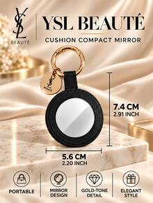 YSL Saint Laurent Compact Mirror, 7.4*5.6cm, Portable Scratch-Resistant Faux Leather, Perfect For On-The-Go Touch-Ups - Black - View 4