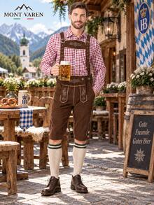 Red Gingham Cotton Shirt Oktoberfest Style - Burgundy Plaid - View 12