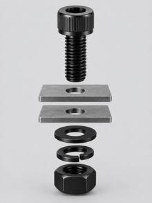 10/20/50 Set Baut Kepala Soket Heksagonal M3/M4 dengan Mur, Ring Pipih & Ring Pegas, Baut Metrik Berulir Penuh Warna Hitam, Berbagai Panjang 6–20mm untuk DIY, Furnitur, Mesin & Perbaikan Rumah - 20 Set - View 3