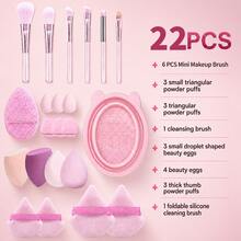 MONKIDS 22/20pcs Set Alat Rias, Kombinasi Kuas & Puff Rias, Spons Rias Serbaguna, Bantalan Pembersih Silikon, Set Alat Rias Lengkap untuk Pemula, Set Alat Rias Portabel untuk Perjalanan, Set Hadiah untuk Wanita - Berwarna merah muda - View 5