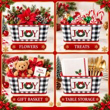 1pc Mini Metal Christmas Planter Boxes, Rectangular Holiday Flower Pots With Buffalo Plaid, Joy And Gingerbread Prints, Decorative Plant Containers For Tabletop, Home Decor, Party And Gift Basket - Christmas Flower Pot - View 8