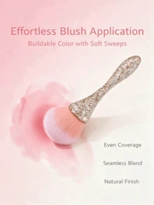 2pcs Luxury Rhinestone Makeup Brushes, Selected Fine Nylon Bristles, Smooth Application For Perfect Powder Makeup Effect, Gentle On Skin, Suitable For All Skin Types, Great For Daily Makeup And Touch-Ups, Exquisite Appearance Combining Aesthetics And Practicality - Multicolor - View 7