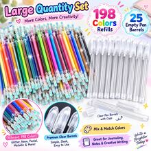 223-Piece Glitter Gel Pen Set, 25 Clear Pen Barrels + 198 Color Refills, 0.5mm Bullet Tip, Sparkling Multicolor Writing Pens For Journaling, Notes, Cards, Planners & DIY - 198 Refills + 25 Empty Pen Barrels - View 10
