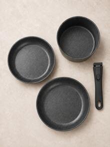 4-Piece Cast Iron Skillet And Wok Cookware Set, Non-Stick Stackable Pots With Detachable Handles, Suitable For Gas, Electric, Ceramic And Induction Cooktops, Space-Saving Oven- Kitchen Cookware For Daily Home Cooking - View 4