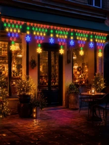 1pc Triangle Fishnet Star Curtain Light, Ambient Lighting, Button Dimmable, Suitable For Outdoor, Villa, Eaves, Porch, Window, Home Room And Holiday Night Decoration - M25-triangle Fishing Net Curtain Lights - View 3