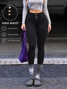 Women 200G Fleece Lined Thermal High Waisted Stirrup Winter Thick Warm Stretchy Tights, Soft Brushed Tummy Control Base Layer Pants Cold Weather Wear - Black - View 9