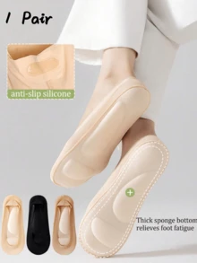 1/3/5/10/6 Pairs Women's Simple Pressure Relief Massage Air Cushion Boat Socks, High Heel Support Socks, Sponge Bottom Invisible Socks - Multicolor - View 8