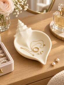 1pc Elegant Seashell Jewelry Tray, Decorative Conch Shell Trinket Dish For Rings, Earrings, Watches, Hair Clips And Small Accessories, Vanity Bedroom Bathroom Storage, Suitable For Women, Wedding Bridesmaid Gift, Room Decor, Jewelry Home Decor - Multicolor - View 1