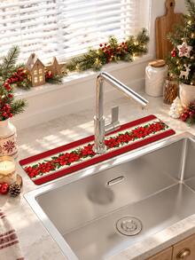 1pc Christmas Sink Faucet Water Absorbent Mat, Christmas Floral Decorative Pattern, Drainage Mat, Suitable For Kitchen, Bathroom Sink, Countertop, Drainage Mat, Diatomaceous Earth Material, Trimmable, Quick-Drying Mat - Multicolor - View 3