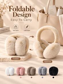 Women's Foldable Winter Ear Muffs, Cute Full Ear Coverage Warm Ear Muffs, Compact Foldable Design, Comfortable Ear Muffs, Suitable For Students, Campus, Commuting, Travel, Outdoor Walking, Daily Winter Wear, Cold Weather Accessories, Street Style, Creative Gift - Multicolor - View 3