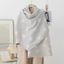 1pc Faux Cashmere Minimalist Elegant Iris Flower Pattern Jacquard Women's Scarf - Light Grey - View 1