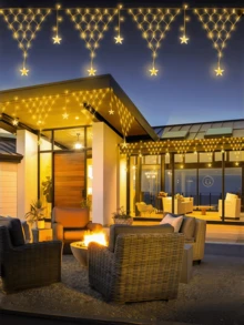 1pc Triangle Fishnet Star Curtain Light, Ambient Lighting, Button Dimmable, Suitable For Outdoor, Villa, Eaves, Porch, Window, Home Room And Holiday Night Decoration - M25-triangle Fishing Net Curtain Lights - View 6