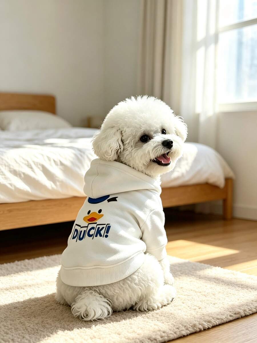 Cartoon Duck Letter Print Pet Hoodie White Casual Sweatshirt For Small Medium Dogs Cats Bichon Teddy Schnauzer Puppy Outfit - Multicolor - View 1