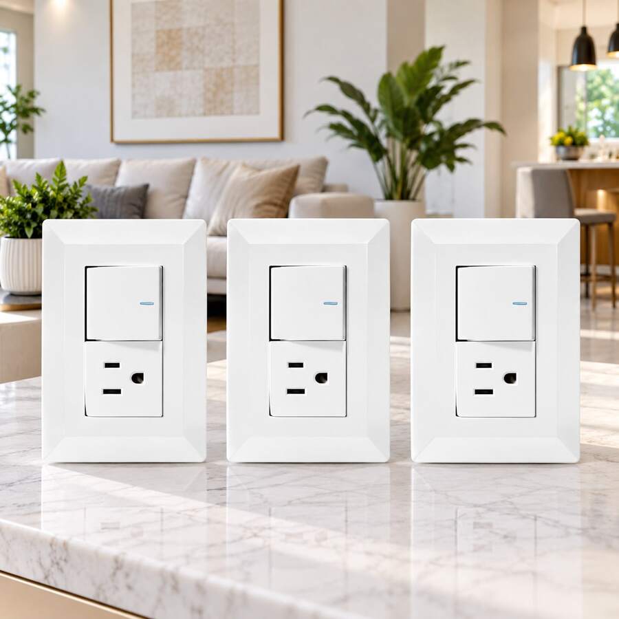 Paquete de 3 Interruptor con Receptáculo para Pared Modelo ZN113 – Diseño Práctico y Moderno - Estrella - Ver 1