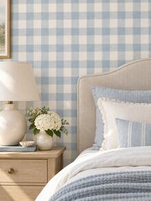 SUPSTICKER Soft Blue & Cream Self-Adhesive Wallpaper, 3 Patterns: Stripes, Plaid & Polka Dots, Suitable For Bedroom, Living Room & Study - 1PC - View 6