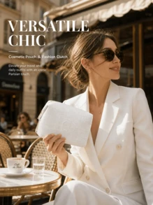 Túi đựng mỹ phẩm vuông Dior màu kem họa tiết kẻ caro vải lanh dập nổi CD, túi đựng đồ vệ sinh cá nhân du lịch, túi đựng trang điểm cầm tay, túi xách thời trang, quà tặng hoàn hảo - Túi vải cotton linen kẻ caro màu trắng - Xem 7