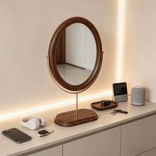 1pc Bedroom Vintage Desktop Mirror Solid Wood Makeup Mirror Home Desktop Wooden Chinese Style Standing Rotatable Dressing Mirror Suitable For Multiple Scenes - Multicolor - View 7