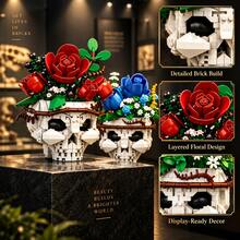 700+PCS Floral Skull Building Block Model, 4 Styles Available, Adult Botanical Skeleton Construction Set, Rose & Plant Skull Desktop Display Decor, Each Style Sold Separately - Skull Planter - View 8