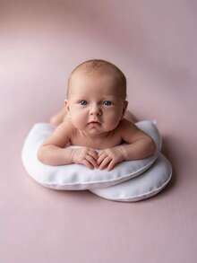3pcs White Artificial PU Leather Newborn Baby Photography Posing Props, Studio Baby 100 Days Photo Shoot Posing Pillow Props - Three-piece Set - View 1