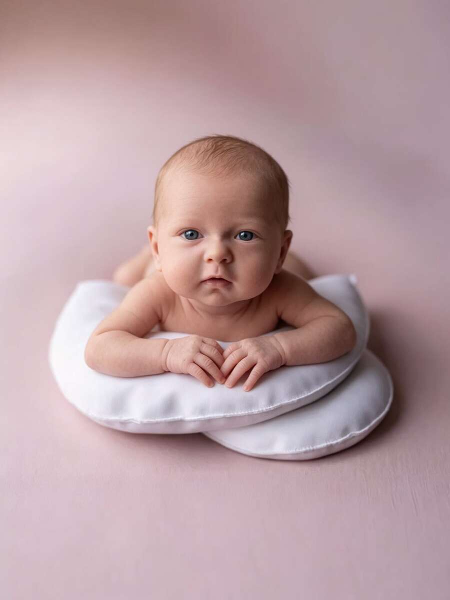3pcs White Artificial PU Leather Newborn Baby Photography Posing Props, Studio Baby 100 Days Photo Shoot Posing Pillow Props - Three-piece Set - View 1