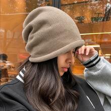 1pc Drawstring Lazy Knit Slouchy Beanie, Rolled Edge Solid Color Casual Warm Knit Hat, Elastic Band Loose Fit Knit Cap, Solid Color Ear Protection Street Fashion Warm Hat, Suitable For Daily Wear - Multicolor - View 11
