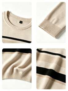 Boys Striped Pattern Crew Neck Knit Sweater Long Sleeve Casual Preppy Pullover For Fall Winter School Daily Wear - Apricot - View 5