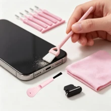 Multifunctional Gap Cleaning Brush Set, Mini Dust Remover Tool For Phone Charging Port, Earpiece, Speaker Hole & Keyboard, With Optional Dust Plugs & Cleaning Cloth - White - View 12