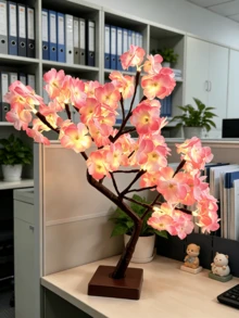1PC 24-Light Cherry Blossom Glowing Tree Lamp, 3 AA Batteries/USB Dual Power Supply, LED Warm Color Flower Light, Bedside/Homestay/Desktop Decorative Ornament, Romantic Atmosphere Decor Light - Warm white light - View 5
