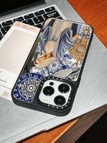 Vintage Art Mirror Phone Case Blue Porcelain Pattern Virgin Mary Portrait Print Protective Shell Lens Anti-Drop Multi-Model Compatible Mirror Protective Phone Case, Suitable For IPhone 13/11/17/17 Pro/16/14/15/15 Pro/15 Plus/15 Pro Max/X/Xs Max/Xr/11 Pro/12 Pro/13 Pro/14 Pro/11 Pro Max/12 Pro Max/13 Pro Max/14 Pro Max/14 Plus/17 Pro Max/17 Air, Spring Gift, Can Be Used As Makeup Mirror, Valentine's Day Gift For Girlfriend 18/18promax Christmas Gift - Multicolor - View 2