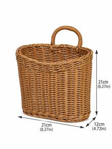 1pc Woven Rattan-Style Hanging Storage Basket With Handle, Wall-Mounted Organizer For Bathroom, Bedroom, Entryway & Office, Rustic Boho Wicker Basket For Toiletries, Accessories, Stationery & Home Decor,Room Decor,Back To School,Autumn Home Decor - Multicolor - View 7