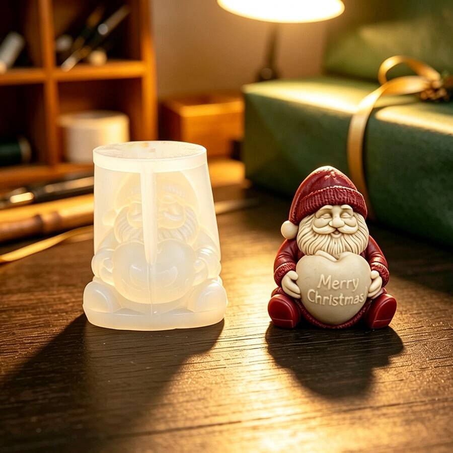 1pc Christmas Santa Claus Holding Apple Shaped Silicone Mold, Aromatherapy Candle Mold, Suitable For Desktop Creative Plaster Decor, Holiday Gift - S344 Santa Claus Holding Apple Mold - View 1