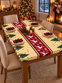1 buah Taplak Meja Elastis Motif Pohon Natal dan Rusa, Taplak Meja Bundar & Persegi Motif Kotak-kotak Merah Krem dari Sutra Susu dengan Garis Tengah Motif Kepingan Salju, Dekorasi Meja Makan Pelindung Elastis Lembut untuk Makan Malam Natal, Pesta & Rumah Musim Dingin - MultiWarna - View 13
