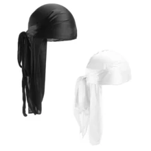 ZTZI 2Pcs Silky Satin Durag Set, Long Tail Head Wrap, Soft Breathable Pirate Cap, Hip Hop Headwear For 360 Waves Solid Color Party Polyester (Polyester) Solid Color Durag All Seasons - L2PCS4801 - View 14
