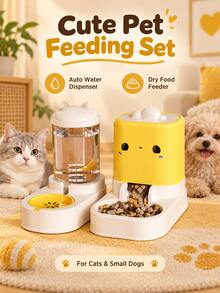 2-In-1 Automatic Pet Feeder And Water Dispenser Set, Independent Combination Design, Gravity-Fed Cat Food Feeder, Large Capacity Dog Food Water Station, Cute Cartoon Design Suitable For Kittens, Puppies And Small Pets - Large Capacity - View 4