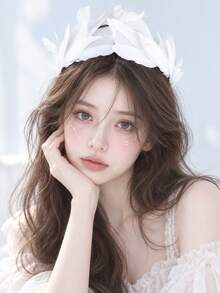 1pc White Feather Halo Crown Headband Fairy Angel Flower Ring Hair Accessory For Cosplay Party - White - View 2