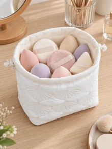 Quilted Drawstring Makeup Storage Bag, Shell Pattern Beauty Sponge And Powder Puff Organizer, Foldable Cosmetic Pouch For Hanging, Wall Mount, Vanity Table, Bedroom, Bathroom And Travel Use - Multicolor - View 5