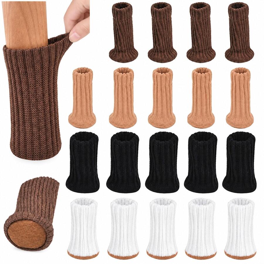 [Knitted Anti-Slip Chair Leg Socks]4/24/32pcs Thickened Double-Layer Knitted Anti-Slip Chair Leg Socks, Classic Striped Floor Protector Covers, Noise Reduction Covers, Polyester Material, Multiple Colors, 4 Styles Available