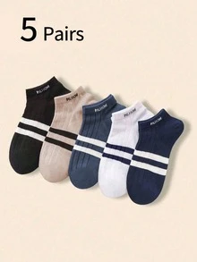 10pcs/5 Pairs Boys Kids Teens Socks, Vertical Stripe & Double Bar Pattern Ankle Socks, Suitable For Casual Shoes, Holiday Gift - Multicolor - View 8